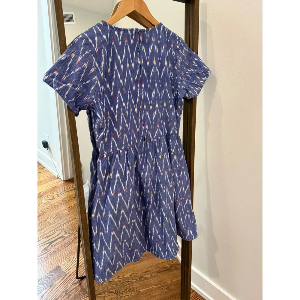 Mata Traders Womens Blue Ikat Cotton Fit and Flare Dress Short Sleeve Pockets M - Picture 2 of 6